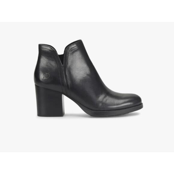 BORN Women's Olivia Black Booties Black Leather Size 6 NIB Tailored Block Heel - Picture 2 of 12